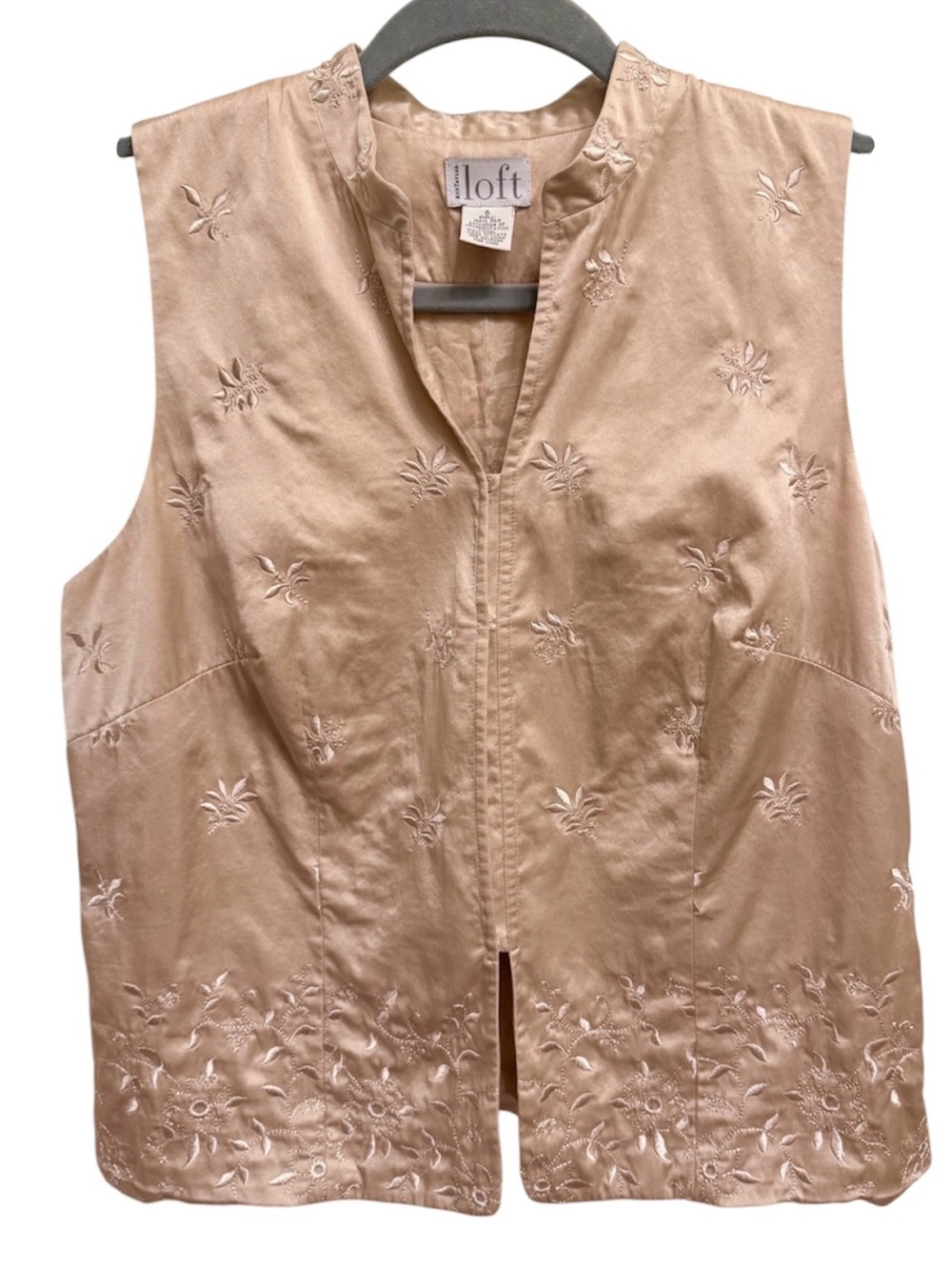 RARE Vintage Ann Taylor Loft 100% Silk Embroidered Vest Top Cream Beige Size 6